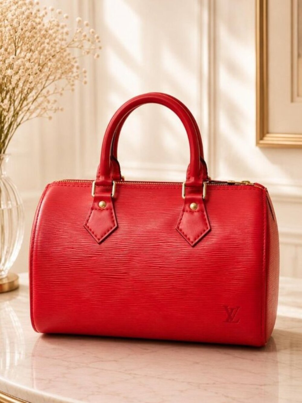Authentic Louis Vuitton Speedy 25 Epi Red Leather Handbag Satchel LV Luxury